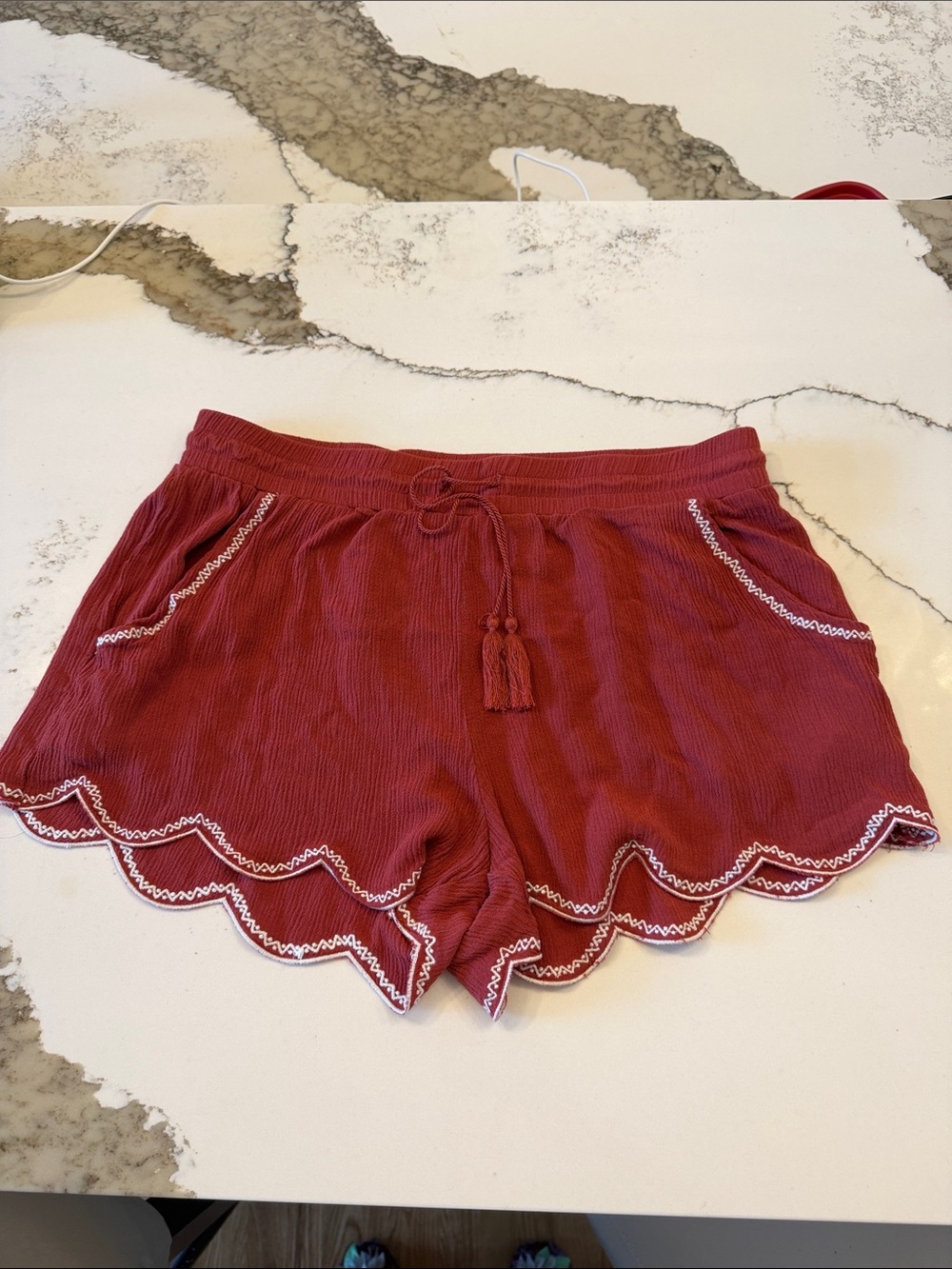 Aeropostale Maroon Scallop-Hem Shorts elastic waist